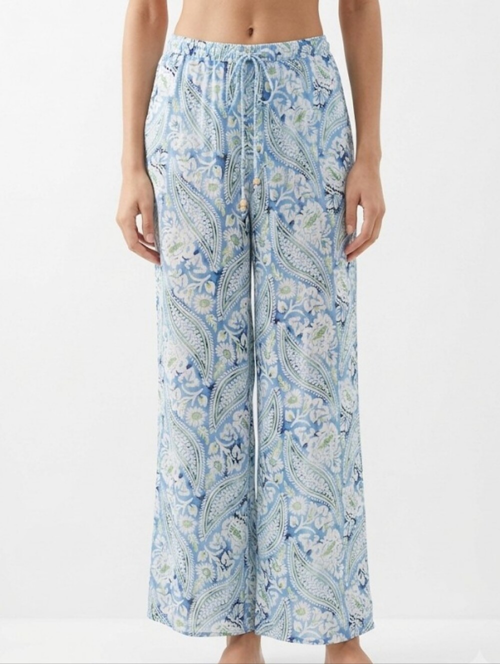 Christian Siriano Blue Paisley Floral Wide-Leg Pants Women Size XL
